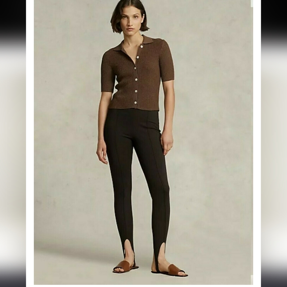 Polo Ralph Lauren Womeen Brown Stirrup Stretch Side-Zip Leggings Size XS NWT